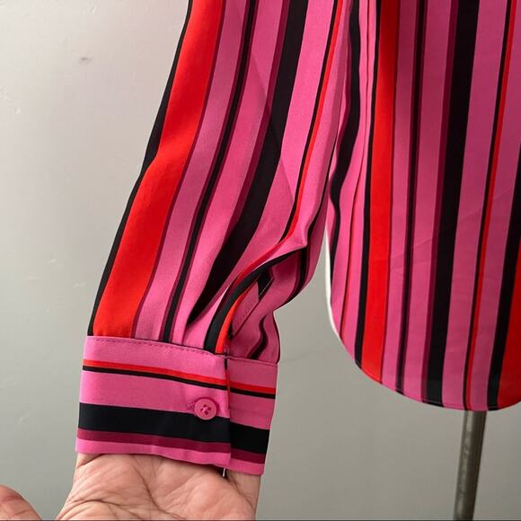 Rachel Zoe Striped Faux Wrap Blouse Long Sleeve Modest Office Colorful Small NWT - Picture 9 of 13